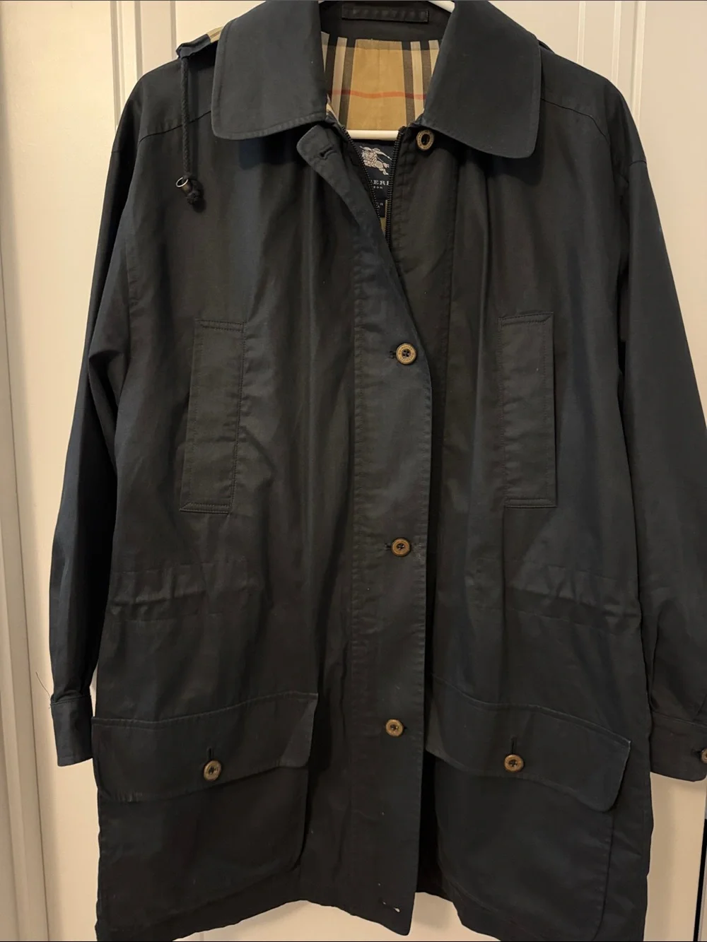 Vintage Burberry Navy Trench Coat with Signature Check Lining